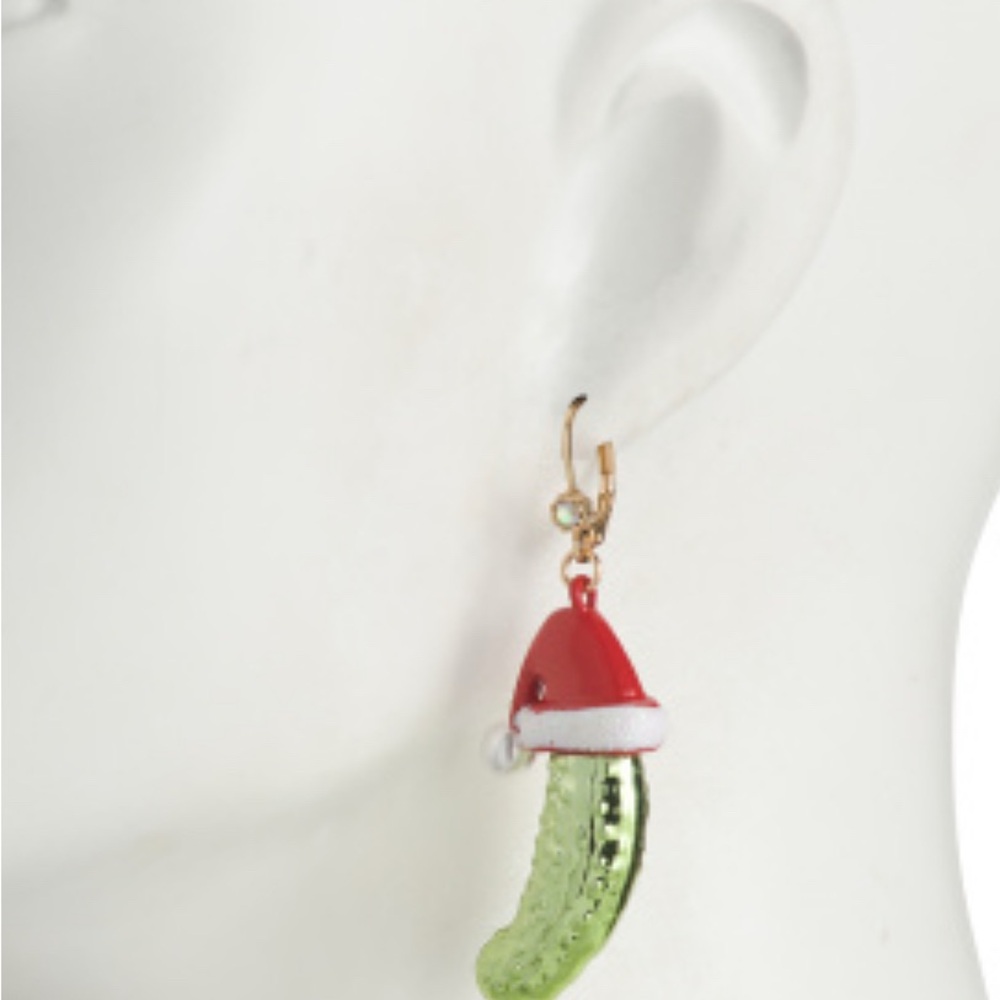 Betsey Johnson holiday themed pickle  lever back earrings - Picture 2 of 4